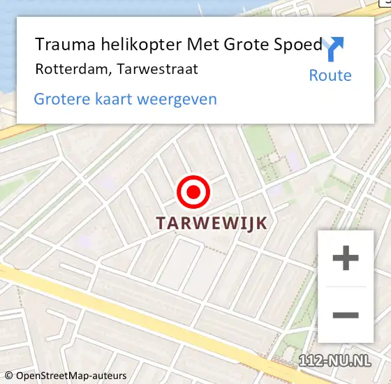 Locatie op kaart van de 112 melding: Trauma helikopter Met Grote Spoed Naar Rotterdam, Tarwestraat op 14 juli 2024 18:07