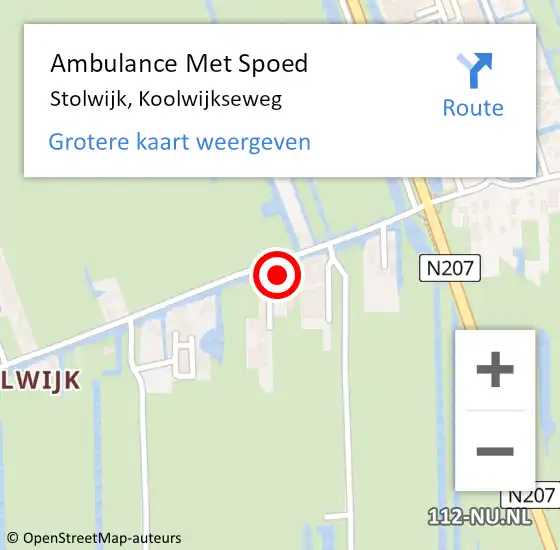 Locatie op kaart van de 112 melding: Ambulance Met Spoed Naar Stolwijk, Koolwijkseweg op 14 juli 2024 18:10