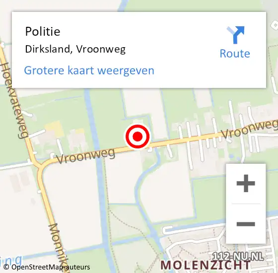 Locatie op kaart van de 112 melding: Politie Dirksland, Vroonweg op 13 oktober 2014 08:01