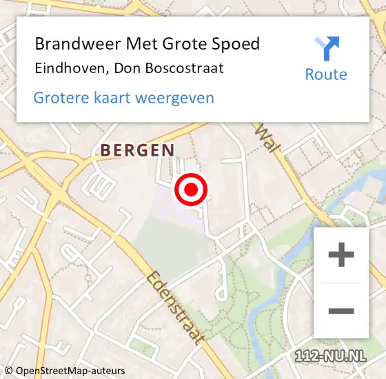 Locatie op kaart van de 112 melding: Brandweer Met Grote Spoed Naar Eindhoven, Don Boscostraat op 14 juli 2024 18:28