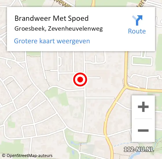 Locatie op kaart van de 112 melding: Brandweer Met Spoed Naar Groesbeek, Zevenheuvelenweg op 14 juli 2024 18:44