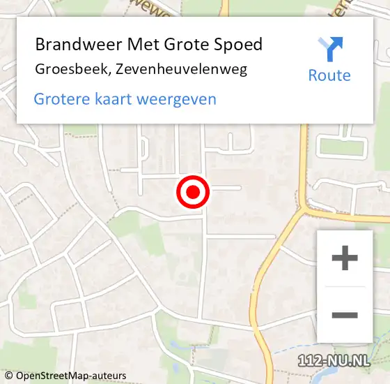 Locatie op kaart van de 112 melding: Brandweer Met Grote Spoed Naar Groesbeek, Zevenheuvelenweg op 14 juli 2024 18:45