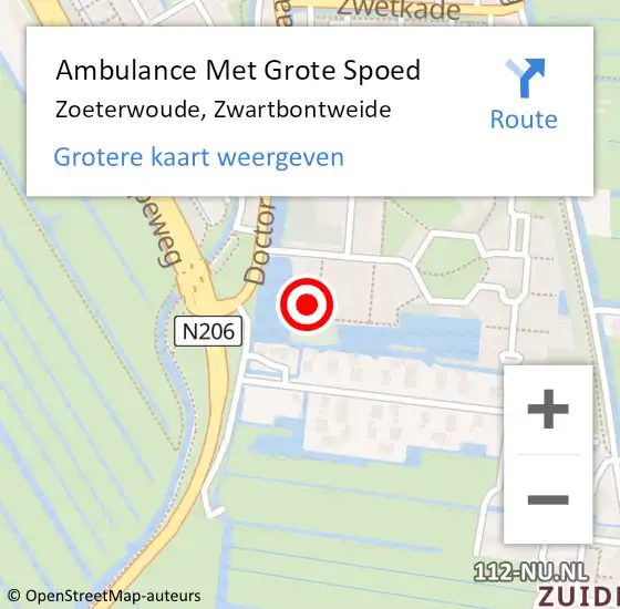 Locatie op kaart van de 112 melding: Ambulance Met Grote Spoed Naar Zoeterwoude, Zwartbontweide op 14 juli 2024 19:10