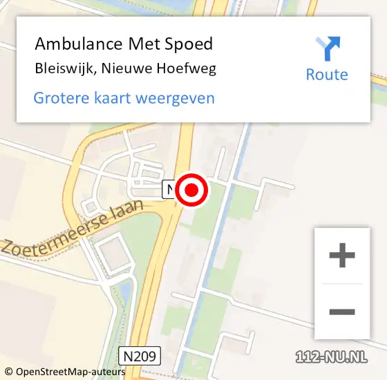 Locatie op kaart van de 112 melding: Ambulance Met Spoed Naar Bleiswijk, Nieuwe Hoefweg op 14 juli 2024 19:14