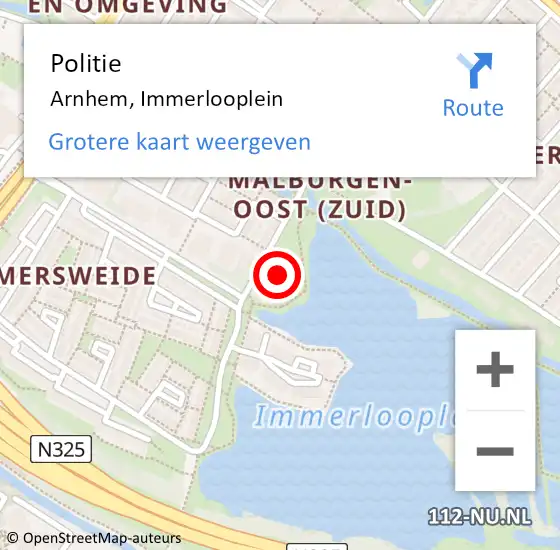 Locatie op kaart van de 112 melding: Politie Arnhem, Immerlooplein op 14 juli 2024 19:18