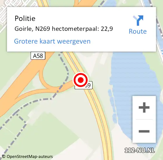 Locatie op kaart van de 112 melding: Politie Goirle, N269 hectometerpaal: 22,9 op 14 juli 2024 19:19