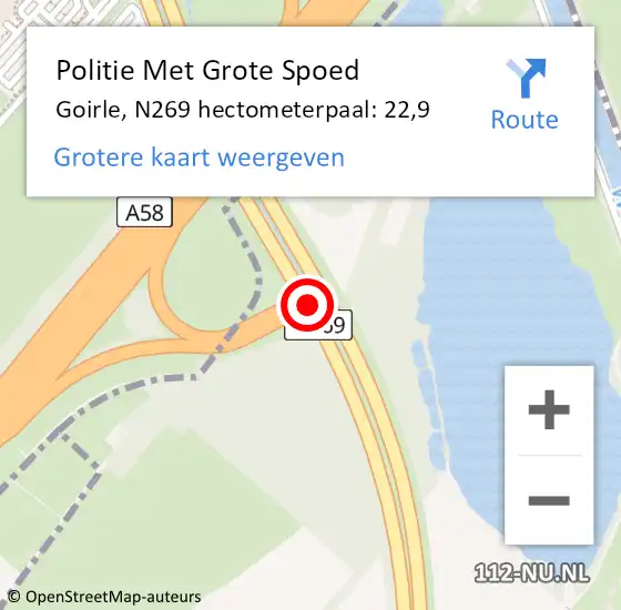 Locatie op kaart van de 112 melding: Politie Met Grote Spoed Naar Goirle, N269 hectometerpaal: 22,9 op 14 juli 2024 19:19