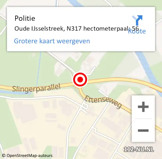 Locatie op kaart van de 112 melding: Politie Oude IJsselstreek, N317 hectometerpaal: 56 op 14 juli 2024 19:36