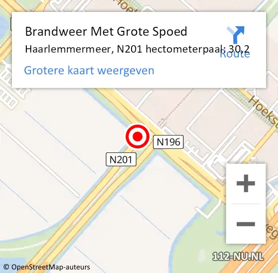 Locatie op kaart van de 112 melding: Brandweer Met Grote Spoed Naar Haarlemmermeer, N201 hectometerpaal: 30,2 op 14 juli 2024 19:42