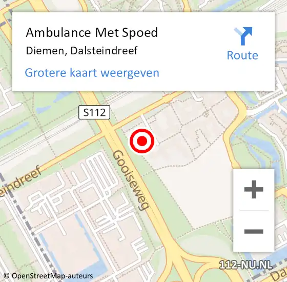 Locatie op kaart van de 112 melding: Ambulance Met Spoed Naar Diemen, Dalsteindreef op 14 juli 2024 19:42