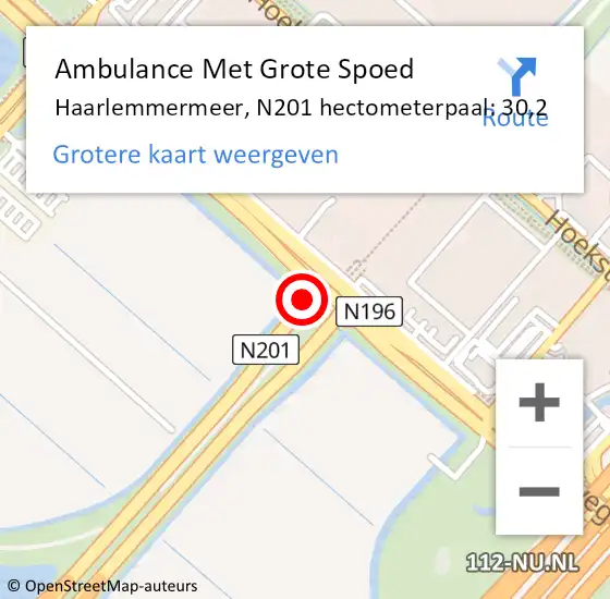 Locatie op kaart van de 112 melding: Ambulance Met Grote Spoed Naar Haarlemmermeer, N201 hectometerpaal: 30,2 op 14 juli 2024 19:43