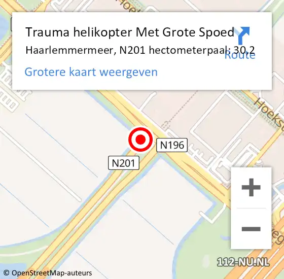 Locatie op kaart van de 112 melding: Trauma helikopter Met Grote Spoed Naar Haarlemmermeer, N201 hectometerpaal: 30,2 op 14 juli 2024 19:44