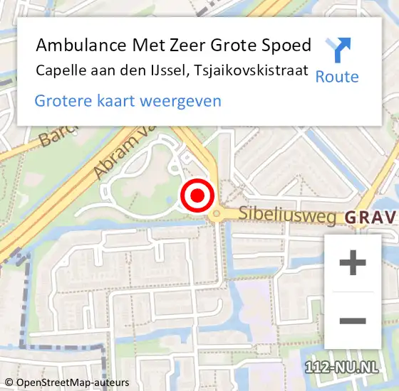 Locatie op kaart van de 112 melding: Ambulance Met Zeer Grote Spoed Naar Capelle aan den IJssel, Tsjaikovskistraat op 14 juli 2024 20:02