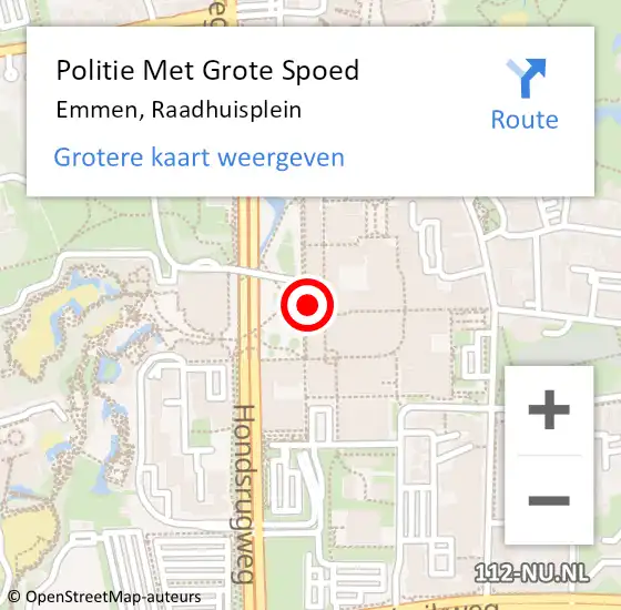 Locatie op kaart van de 112 melding: Politie Met Grote Spoed Naar Emmen, Raadhuisplein op 14 juli 2024 20:06