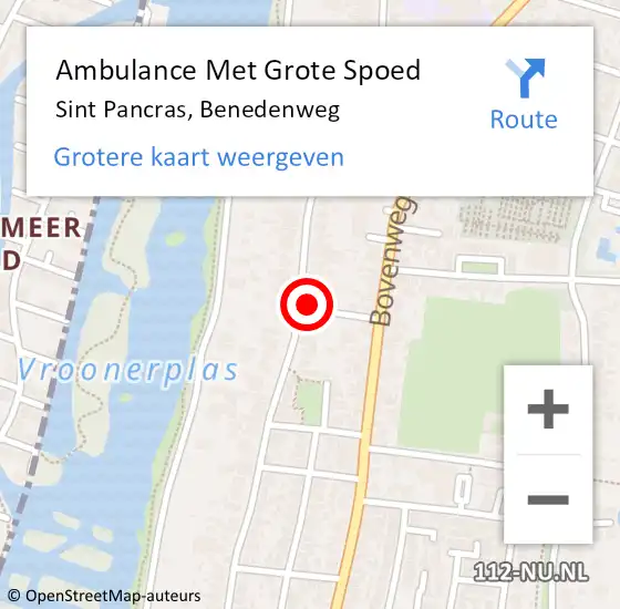 Locatie op kaart van de 112 melding: Ambulance Met Grote Spoed Naar Sint Pancras, Benedenweg op 14 juli 2024 21:04