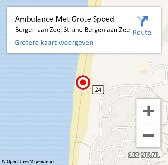 Locatie op kaart van de 112 melding: Ambulance Met Grote Spoed Naar Bergen aan Zee, Strand Bergen aan Zee op 14 juli 2024 21:27