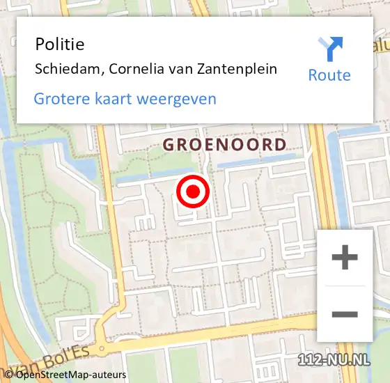 Locatie op kaart van de 112 melding: Politie Schiedam, Cornelia van Zantenplein op 14 juli 2024 21:28