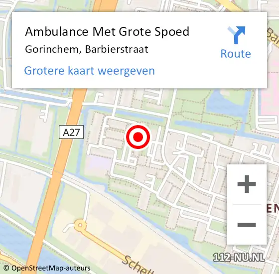 Locatie op kaart van de 112 melding: Ambulance Met Grote Spoed Naar Gorinchem, Barbierstraat op 14 juli 2024 21:29