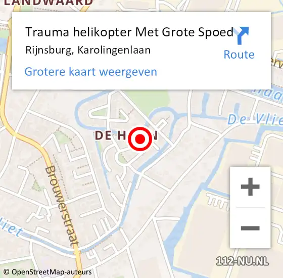 Locatie op kaart van de 112 melding: Trauma helikopter Met Grote Spoed Naar Rijnsburg, Karolingenlaan op 14 juli 2024 21:42