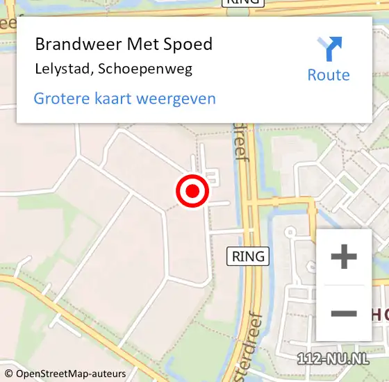 Locatie op kaart van de 112 melding: Brandweer Met Spoed Naar Lelystad, Schoepenweg op 14 juli 2024 21:48