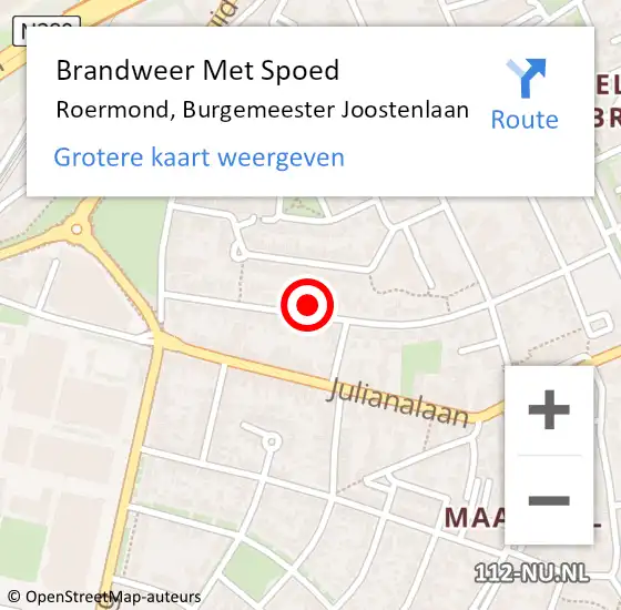 Locatie op kaart van de 112 melding: Brandweer Met Spoed Naar Roermond, Burgemeester Joostenlaan op 14 juli 2024 21:52