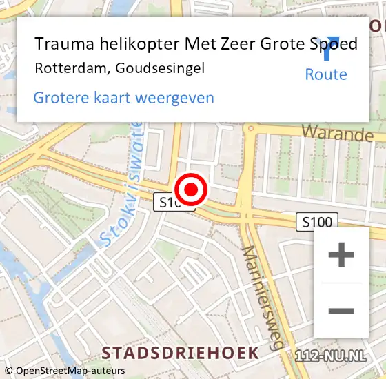 Locatie op kaart van de 112 melding: Trauma helikopter Met Zeer Grote Spoed Naar Rotterdam, Goudsesingel op 14 juli 2024 22:23