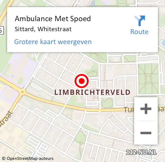 Locatie op kaart van de 112 melding: Ambulance Met Spoed Naar Sittard, Whitestraat op 13 oktober 2014 08:25