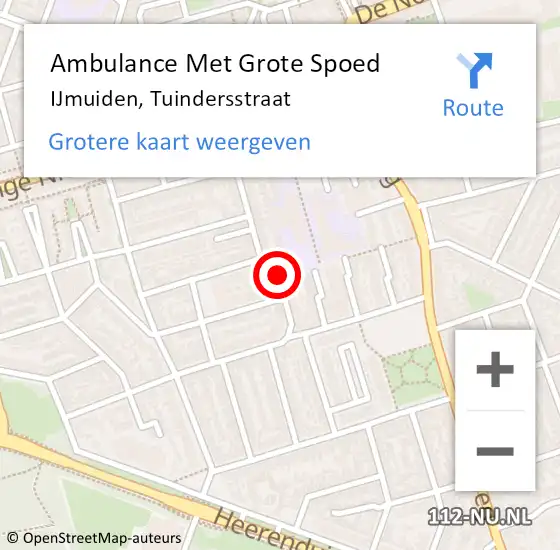 Locatie op kaart van de 112 melding: Ambulance Met Grote Spoed Naar IJmuiden, Tuindersstraat op 14 juli 2024 22:30