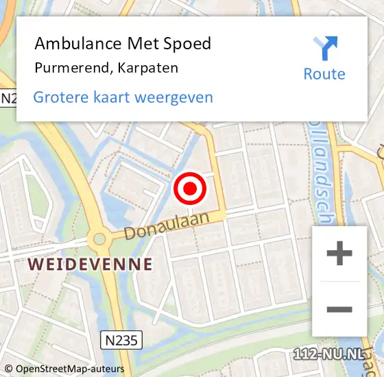 Locatie op kaart van de 112 melding: Ambulance Met Spoed Naar Purmerend, Karpaten op 14 juli 2024 23:24