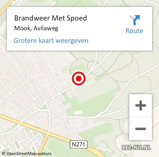 Locatie op kaart van de 112 melding: Brandweer Met Spoed Naar Mook, Avilaweg op 14 juli 2024 23:57