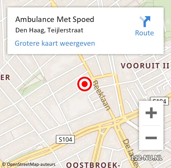 Locatie op kaart van de 112 melding: Ambulance Met Spoed Naar Den Haag, Teijlerstraat op 15 juli 2024 00:03