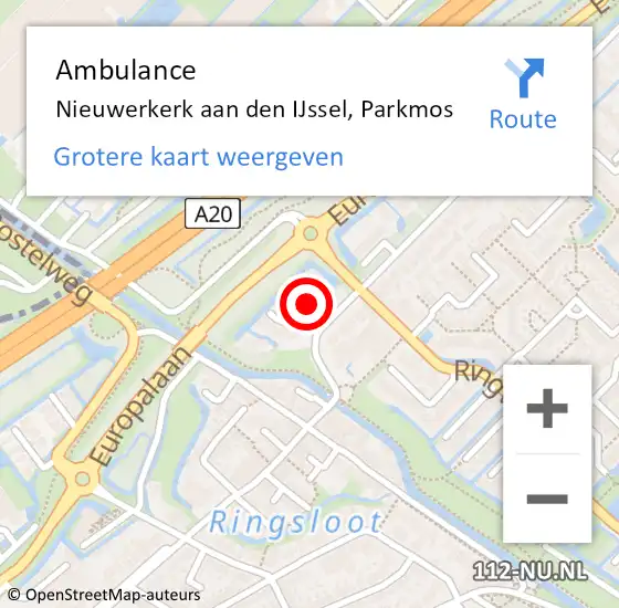 Locatie op kaart van de 112 melding: Ambulance Nieuwerkerk aan den IJssel, Parkmos op 13 oktober 2014 08:31