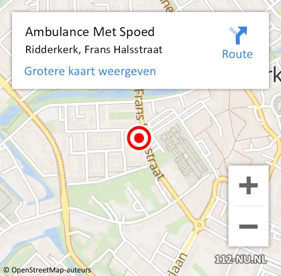 Locatie op kaart van de 112 melding: Ambulance Met Spoed Naar Ridderkerk, Frans Halsstraat op 15 juli 2024 00:11