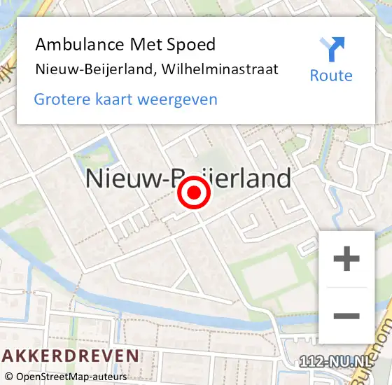 Locatie op kaart van de 112 melding: Ambulance Met Spoed Naar Nieuw-Beijerland, Wilhelminastraat op 15 juli 2024 00:15