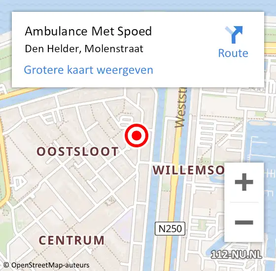 Locatie op kaart van de 112 melding: Ambulance Met Spoed Naar Den Helder, Molenstraat op 15 juli 2024 00:52