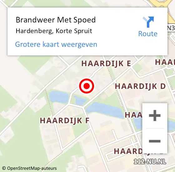 Locatie op kaart van de 112 melding: Brandweer Met Spoed Naar Hardenberg, Korte Spruit op 15 juli 2024 01:06