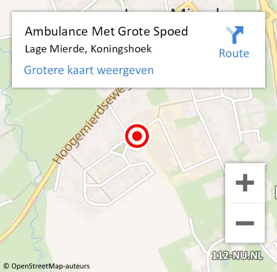 Locatie op kaart van de 112 melding: Ambulance Met Grote Spoed Naar Lage Mierde, Koningshoek op 13 oktober 2014 08:34