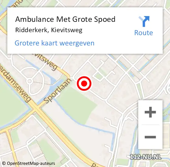 Locatie op kaart van de 112 melding: Ambulance Met Grote Spoed Naar Ridderkerk, Kievitsweg op 15 juli 2024 02:18