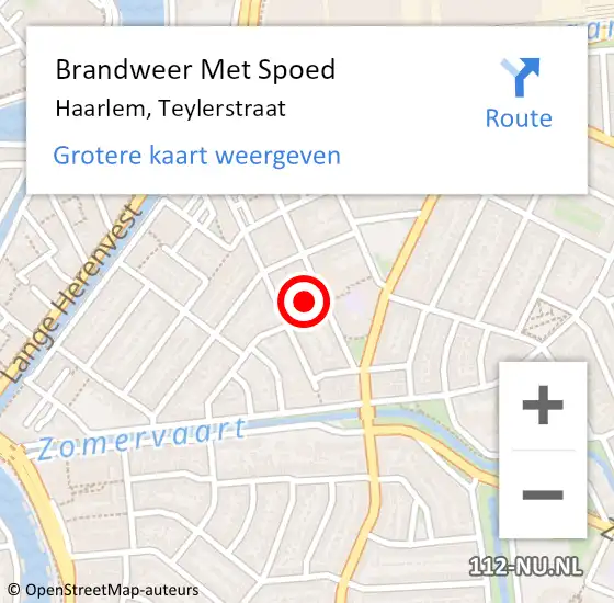 Locatie op kaart van de 112 melding: Brandweer Met Spoed Naar Haarlem, Teylerstraat op 15 juli 2024 02:34