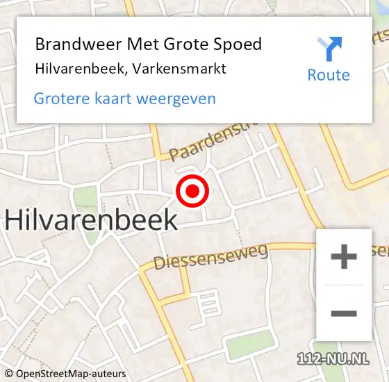 Locatie op kaart van de 112 melding: Brandweer Met Grote Spoed Naar Hilvarenbeek, Varkensmarkt op 15 juli 2024 03:16