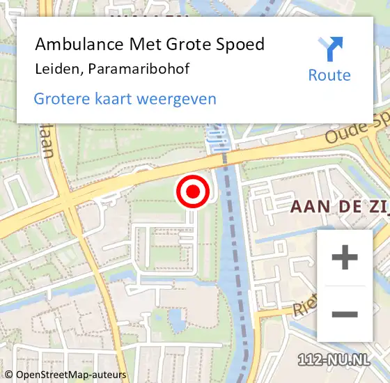 Locatie op kaart van de 112 melding: Ambulance Met Grote Spoed Naar Leiden, Paramaribohof op 15 juli 2024 04:07