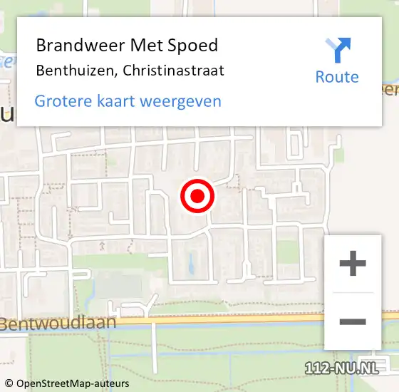 Locatie op kaart van de 112 melding: Brandweer Met Spoed Naar Benthuizen, Christinastraat op 13 oktober 2014 08:39