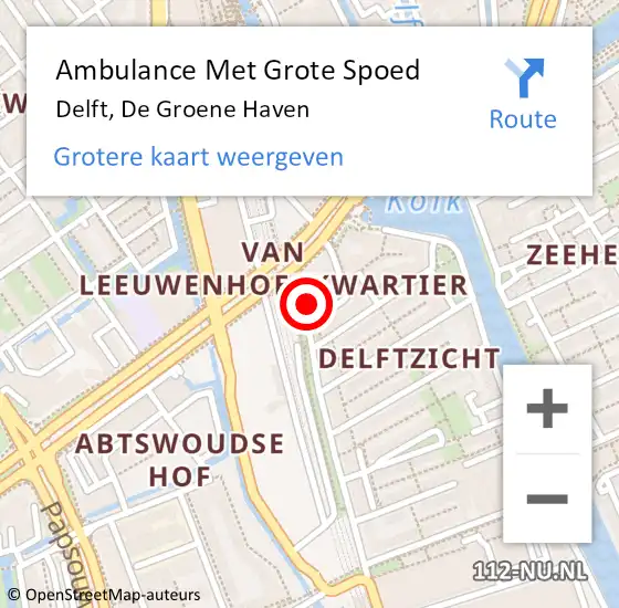 Locatie op kaart van de 112 melding: Ambulance Met Grote Spoed Naar Delft, De Groene Haven op 15 juli 2024 05:36