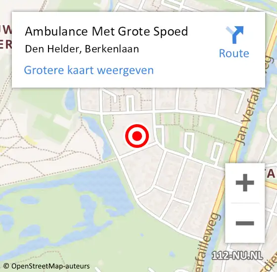 Locatie op kaart van de 112 melding: Ambulance Met Grote Spoed Naar Den Helder, Berkenlaan op 15 juli 2024 06:02