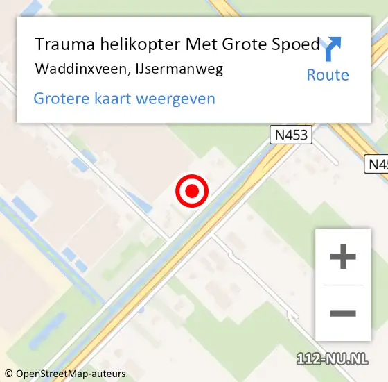 Locatie op kaart van de 112 melding: Trauma helikopter Met Grote Spoed Naar Waddinxveen, IJsermanweg op 15 juli 2024 06:17