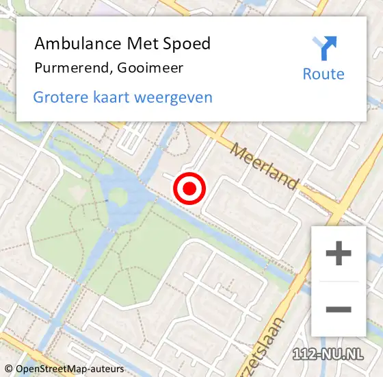 Locatie op kaart van de 112 melding: Ambulance Met Spoed Naar Purmerend, Gooimeer op 15 juli 2024 06:31