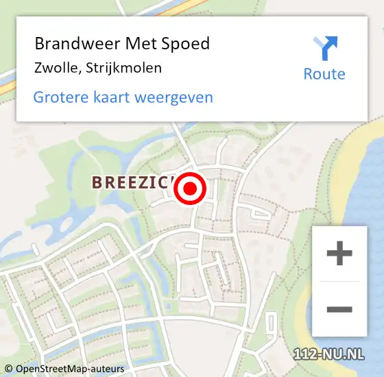 Locatie op kaart van de 112 melding: Brandweer Met Spoed Naar Zwolle, Strijkmolen op 15 juli 2024 06:56