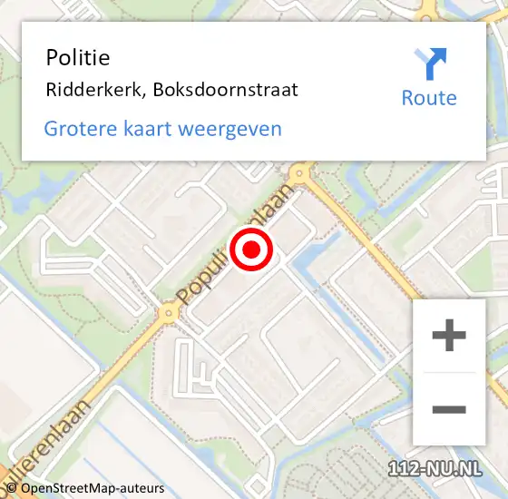 Locatie op kaart van de 112 melding: Politie Ridderkerk, Boksdoornstraat op 15 juli 2024 07:24