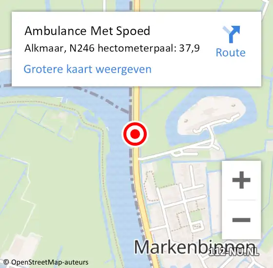 Locatie op kaart van de 112 melding: Ambulance Met Spoed Naar Alkmaar, N246 hectometerpaal: 37,9 op 15 juli 2024 07:33