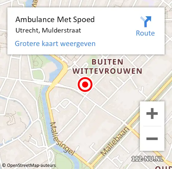 Locatie op kaart van de 112 melding: Ambulance Met Spoed Naar Utrecht, Mulderstraat op 13 oktober 2014 08:44